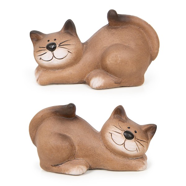 Logbuch-Verlag 2 Decorative Cats Beige Brown Ceramic Cat Figures Lying