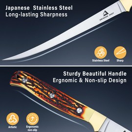 DRAGON RIOT Fillet knife 7.5 inch Professional Boning Knife for Filleting Japanese Stainless Steel Fish Knife with Ergonomic Handle Super Sharp Boning Blade for Meat Poultry Cutting Indoor or Outdoor