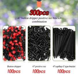BOFUNX 300Pcs Automatic Drip Irrigation Kit Garden Watering System Adjustable Micro Irrigation Dripper Sprinklers, Tee Pipes, Hose Support Stakes for 4/7mm Hose Irrigation System