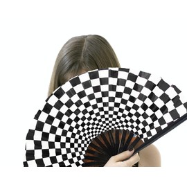 Rodudu Purple Laser Rave Fan, UV EDM Hand Fan, Bamboo Handheld Folding Fan for Rave Festival Wedding Party