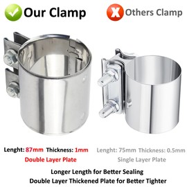 MOCNT Exhaust Clamp Pipe Connector 63mm Butt Joint Exhaust Band Clamp Stainless Steel Exhaust Pipe Sleeve Connector Exhaust Muffler Tube Pipe Clamp Coupler 87mm Length