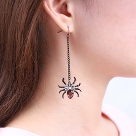 Yheakne Punk Ruby Spider Drop Earrings Black Cz Spider Dangle Earrings Gothic Ruby Spider Earrings Punk Long Tassel Chain Earrings Jewelry for Women and Girls