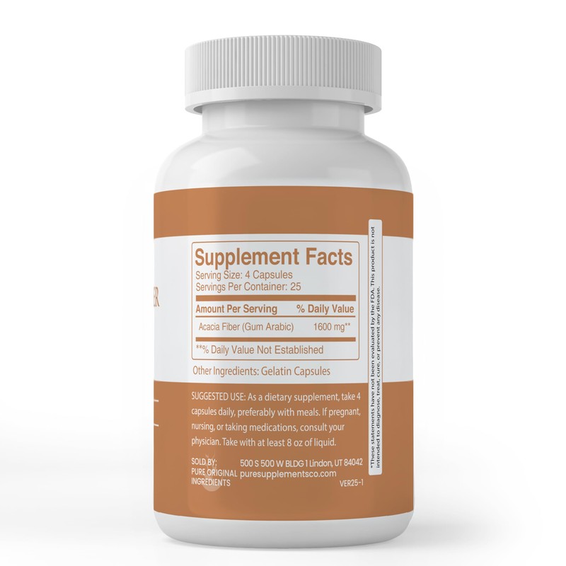 PURE ORIGINAL INGREDIENTS Acacia Fiber, (100 Capsules) Pure, No Additives