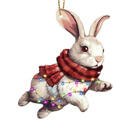 365RUSTIC Vibrant Animal 2 Side Printed Flat Christmas Tree Ornaments, Animal Keepsake Wooden Ornament, Tree Decorations - Cute Rabbit Ornament, Funny Bunny Ornament