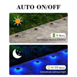 DetarZinLED 6 Packs Solar Driveway Lights Outdoor IP68 Waterproof, Blue Deck Step Lights Solar Powered, Solar Stair Light Stick on LED Light for Dock, Garage, Pool, Fence, Garden Pathway