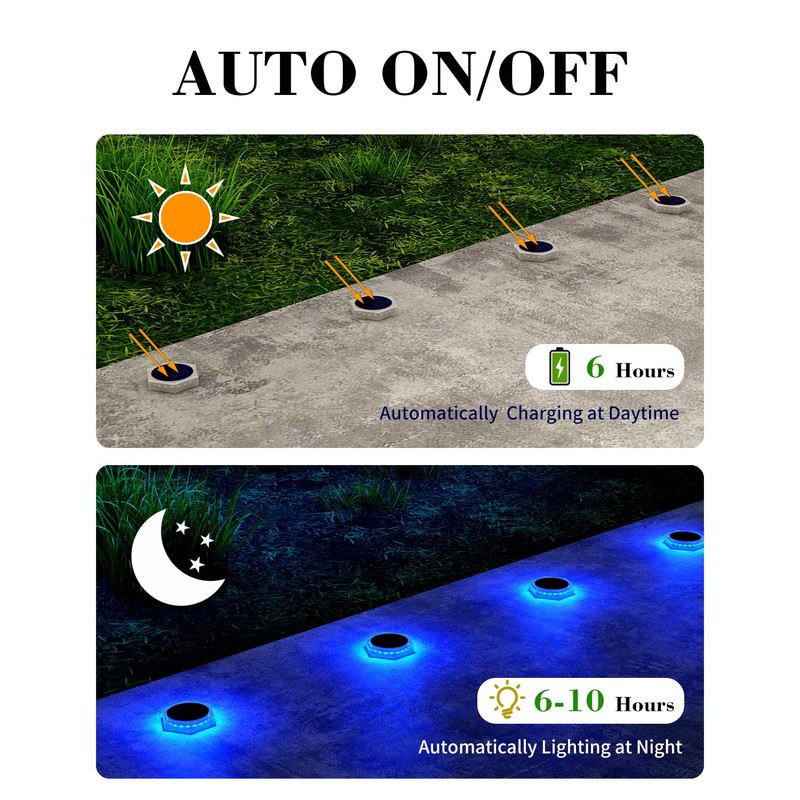 DetarZinLED 6 Packs Solar Driveway Lights Outdoor IP68 Waterproof, Blue
