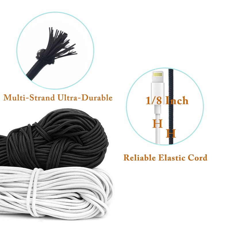 HEMYLU Elastic Cord 1/8 Inch (3MM) x 17FT, White Elastic