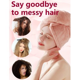 JLDFV Microfiber Hair Drying Towel Wrap, 2 Pack Absorbent Microfibre Hair Towel Turban,Microfibre Hair Towel Wrap with Buttons Hair Drying Towel,Hair Turbans for Wet Hair Women