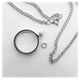 Coin Holder Bezel Quarter USA 25 Cent Silver Tone Link Necklace 24" Chain Kit Parts