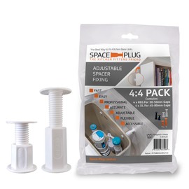 Space-Plug Adjustable White Spacers 8 Pack, (4 Regular size for 30-50mm gaps, 4 XL size for 45-80mm gaps), Professional & DIY use for kitchen, bedroom, bathroom & furniture installations
