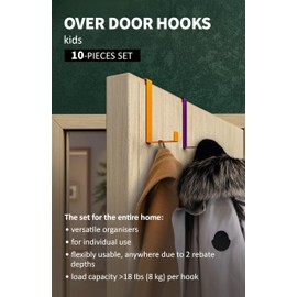 Menz Stahlwaren Over Door Hanger – Set of 10 - Colourful Coat Hooks for Width 1.4" and 1.6" - Over Door Hook for Hanging Clothes, Coat Hooks