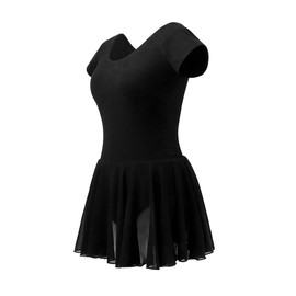 Daydance Ballet Leotard Adult, Black Cotton Ballet Leotard with Skirt, Short Sleeve Dance Leotard with Skirt, 2XL for Height 170-175cm