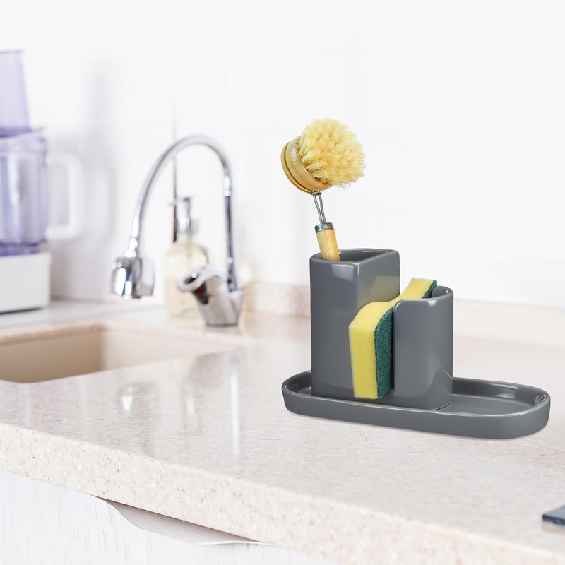 Geelin 3 in 1 Ceramic Kitchen Sink Caddy Dish Sponge