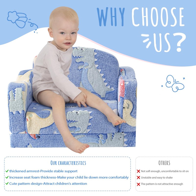 Thick Comfy Toddler Chair and Couch for Kids,2-in-1 Soft Plush