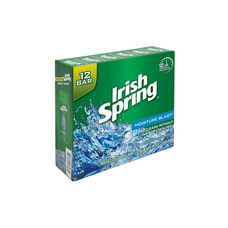 Irish Spring Moisture Blast, Moisturizing Bar Soap, 3.7 Ounce, 12