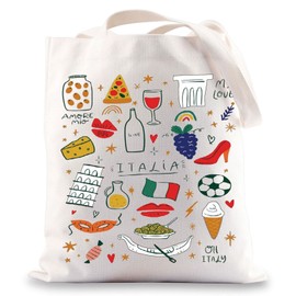 BWWKTOP Italy Canvas Tote Bag Italy Souvenir Gifts Italia Shopping Bag Italia Land Icons Shoulder Bag (Italia Tote)