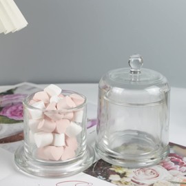 Glass Jar with Lid Glass Butter Dishes 210ml Mini Butter Keeper Candle Holder with Dome Lid Handle Butter Cloche for Candy Dessert Jam Butter Dish with Lid
