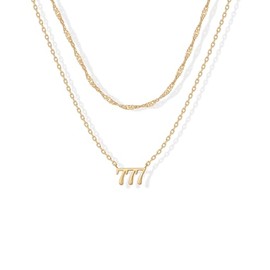 PAVOI 14K Yellow Gold Plated Angel Number Pendant Layering Necklace for Women | 777 Lucky Numerology Singapore Chain Necklace