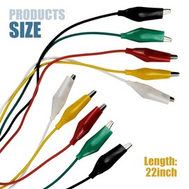 SimautHawk 10 PCS Alligator Clips, Alligator Clips with Wires, 5 Colors Test Leads Set, Jumper Wires with Alligator Clips (10, 2 red, 2 Green, 2 White, 2 Black, 2 Yellow, 22inches)
