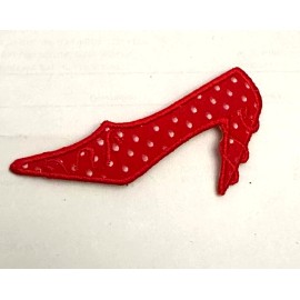 Unbranded Left HIGH HEEL SHOE Red with white dots Iron On Patch Applique 3.25" w x 1.75" h