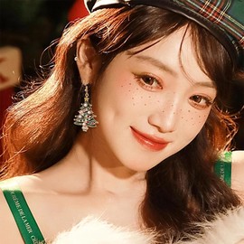 JeanBeau Large Christmas Tree Dangle Drop Earrings for Women Cute Gold Sparkly Rhinestone Holiday Earrings Decoration Christmas Accessories Jewelry