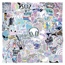 100PCS Holographic Stickers Water Bottle Laptop Computer Scrapbook Skateboard Bicycle Luggage Refrigerator Diary Guitar,Cartoon Cute Iridescent Aesthetic Waterproof Decals for Kids Teens Adults