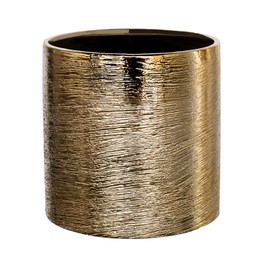 Royal Imports Flower Glass Ceramic Vase Decorative Centerpiece for Home or Wedding - Etched Cylinder Shape, 6"x6", Gold