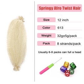 7 Packs Kinky Marley Twist Braiding Hair 12 Inch Springy Afro Twist Hair Pre Separated afro kinky curly crochet hair for Soft Locs Hair Extensions for Women(12inch,613)