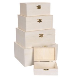 Ideen mit Herz Wooden Box Set | Rectangular | Wooden Boxes with Lid and Metal Clasp | 5 Pieces | Various Sizes