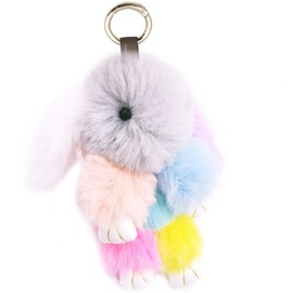 jtkdxqs Soft Cute Bunny Keychain Artificial Rainbow Rabbit Fur Plush Fluffy Pom pom Key Ring for Women,style 12