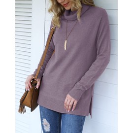 HWOKEFEIYU Turtleneck Sweater Pullover Lightweight Long Sleeve Sweaters for Women (Gray Purple,Small)