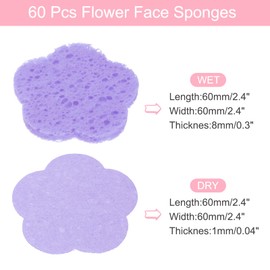 sourcing map 60 Count Compressed Facial Sponges Flower Face Cleansing Sponges Pads for Daily Skincare Routines At home, Kitchen, Travel, Purple
