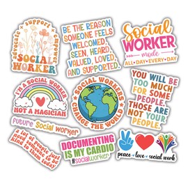 (10pcs) Social Worker Stickers Funny, Social Worker Gifts for Women, Therapist Appreciation Gift, Mental Health Decals, Office Decor for Laptops, Water Bottles - Waterproof, UV-Resistant