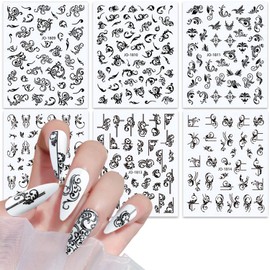 Leaf Vine Nail Art Stickers, Bohemian Style Leaf Nail Art Self-Adhesive Sticker Design, Holographic Black Vine Leaves 3D Nail Transfer Decals Supplies for Women Girls Manicure Charms Decorations