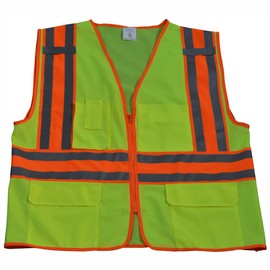 Petra Roc LV2-FSMBCB2-L/XL ANSI Class 2 Lime Solid Front & Mesh Back Surveyors Safety Vest, Large/X-Large, Lime Solid/Mesh Back