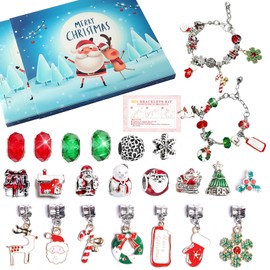 LURNODY 24 Filling Craft Charms Bracelets Kit Advent Calendar 2024 Children Girls Advent Calendar Jewellery Girls, Suitable for DIY Bracelet, Necklace, Earrings, Christmas Decorations (Silver)