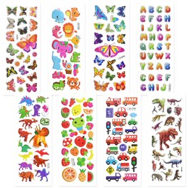 Meafeng 3D Stickers for Kids & Toddlers 24 Sheets 550+ Puffy Stickers Variety Pack with Animals, Numbers, Fruits, Fish, Dinosaurs, Cars & More for Scrapbooking, Bullet Journals & Crafts