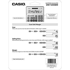 Casio DM-1200BM – Calculadora de escritorio para negocios con teclas de costo/venta/margen e impuestos | Pantalla extra grande de 12 dígitos, soporte 