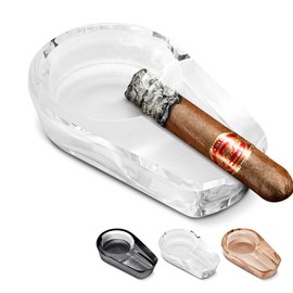CIGARLOONG Cigar Ashtray Crystal Glass with Large Slot Single Slot Suitable for Indoor and Outdoor and Office Use (Whtie)