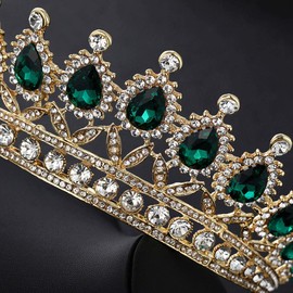 Holibanna Rhinestone Jewelry Set Crown Necklace Earrings Wedding Jewelry Set Baroque Crown with Comb for Party Banquet Ball Green