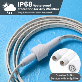 Permanent Outdoor Lights Extension Cable for Govee,Waterproof Extension Cord Compatible with Govee 3Pin and Y-Shaped Extension Cord (2PACK 6.2FT Extension Cable with Y-Splitter)