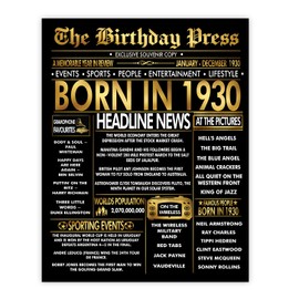 Stuff4 Gold 95th Birthday Poster Unframed - Golden Born In 1930 Newspaper - Happy 95 Birthday for Men Women Retro Vintage Gifts Back In 1930, 8x10 Inch Bday Party Decor Decoration