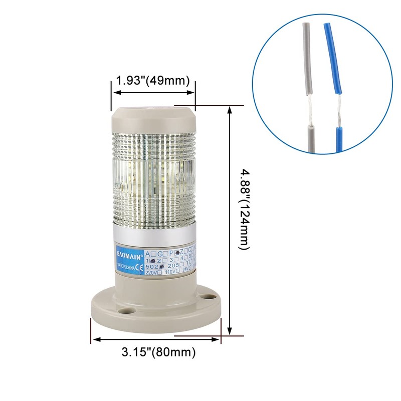 BAOMIAN 110V AC Industrial Signal Tower Light, White LED Continuous
