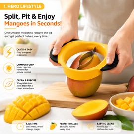Mango Slicer & Pitter for Kitchen Prep – Stainless Steel Fruit Cutter with Non-Slip Handles for Fast Core Removal & Slicing
