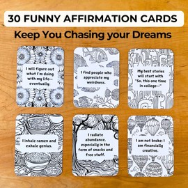 Funny College Affirmation Cards and Coloring Kit – Motivational Gifts for Students, Bonus Audio Affirmations & More - For People Chasing their Dreams