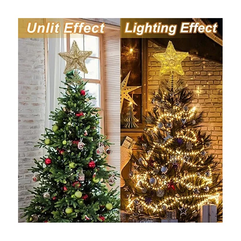 Gold Star Christmas Tree Topper – Treetop Sparkle – 20
