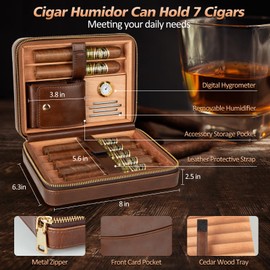 Cigar Humidor, Leather Cigar Case with Cigar Lighter, Built-in Straight Cigar Cutter and Cigar Punch, Travel Cigar Humidor with Humidifier and Cedar Tray, Cigar Accessories Set for Men (Butane Free)