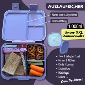BEARFOOT Bento Box COMPACT | BPA-freie Kinder Brotdose für Schule & Kindergarten | Auslaufsichere Lunchbox für Mädchen & Jungen | Praktisch, leicht & kompakt (Meerjungfrau-lila, 1.000ml)