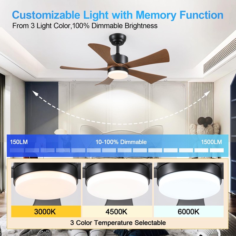 42 inch Ceiling Fans with Lights, Modern Ceiling Fan with