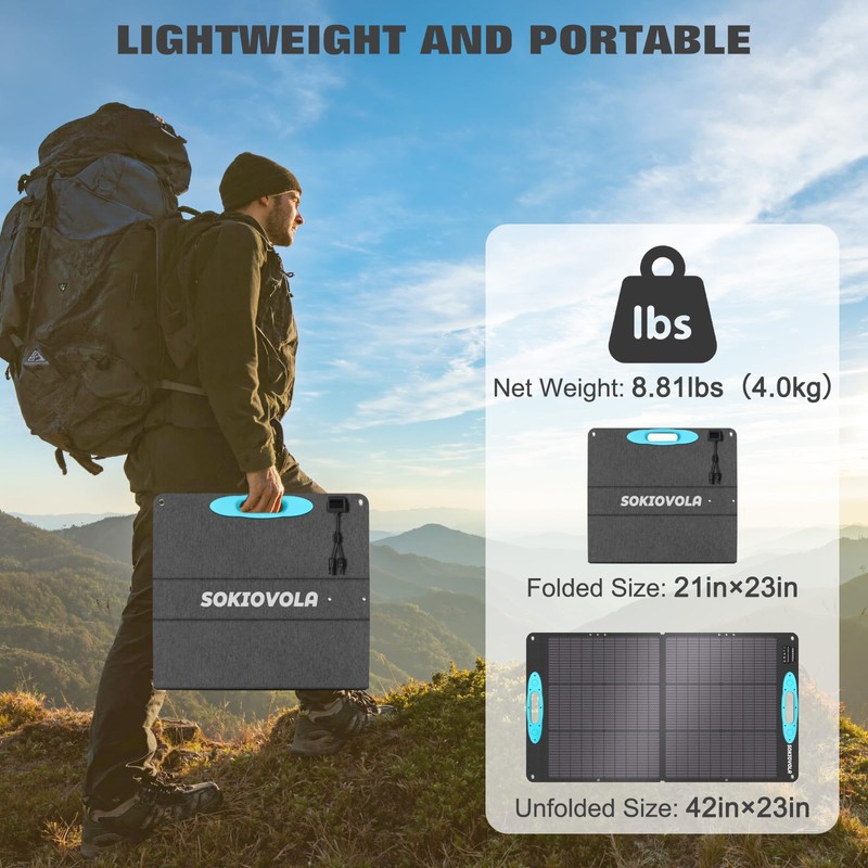 SOKIOVOLA 100W Portable Solar Panel for Power Station,ETFE Portable Foldable